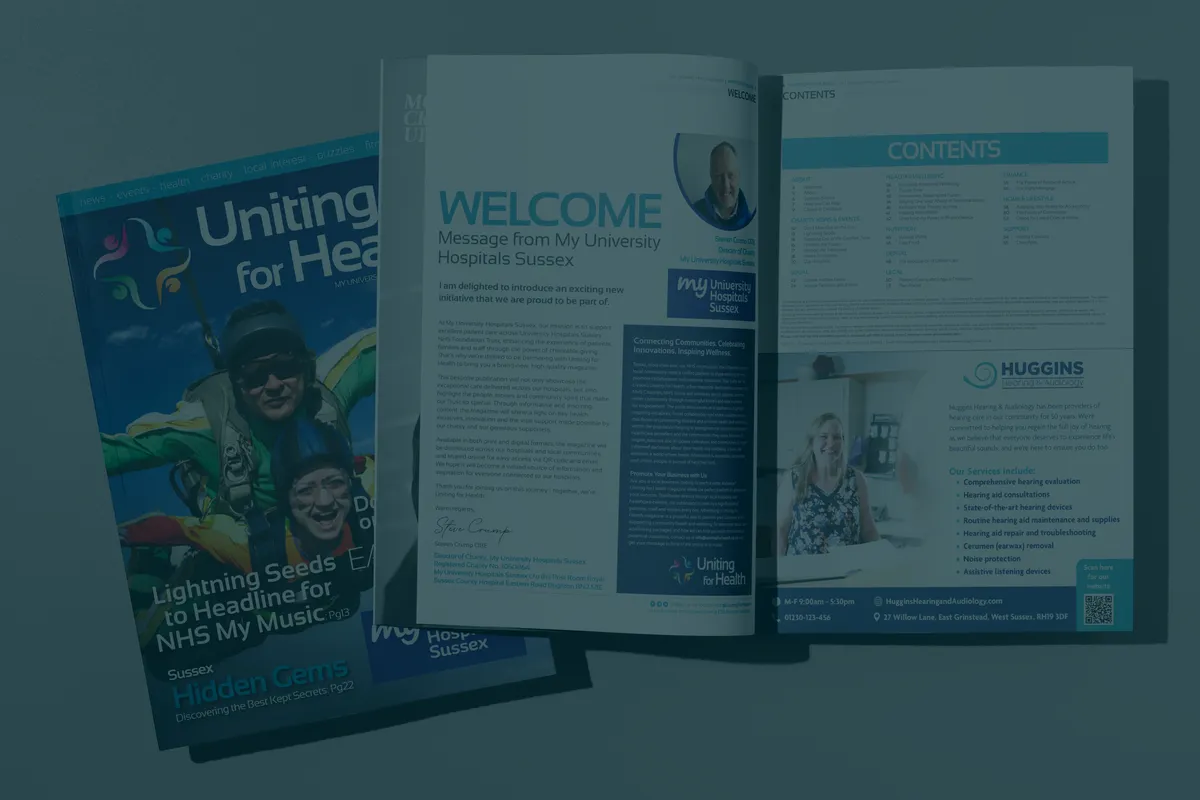An open spread of the Uniting For Health magazine